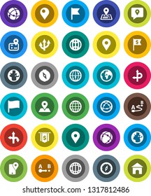 White Solid Icon Set- compass vector, world, flag, dollar, route, navigator, earth, map pin, traking, internet, connection, globe, arrow, home
