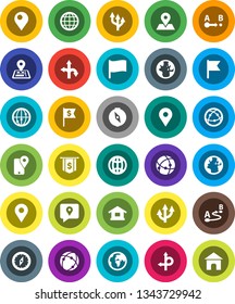 White Solid Icon Set- compass vector, world, flag, dollar, route, navigator, earth, map pin, traking, internet, connection, globe, arrow, home