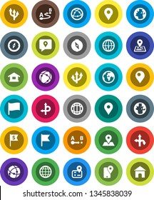 White Solid Icon Set- compass vector, world, flag, dollar, route, navigator, earth, map pin, traking, internet, connection, globe, arrow, home