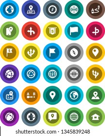 White Solid Icon Set- compass vector, world, flag, dollar, route, navigator, earth, map pin, traking, internet, connection, globe, arrow, home