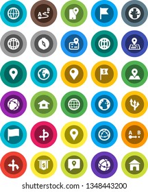 White Solid Icon Set- compass vector, world, flag, dollar, route, navigator, earth, map pin, traking, internet, connection, globe, arrow, home