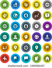 White Solid Icon Set- compass vector, world, flag, dollar, route, navigator, earth, map pin, traking, internet, connection, globe, arrow, home