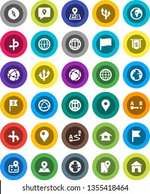 White Solid Icon Set- compass vector, world, flag, dollar, route, navigator, earth, map pin, traking, internet, connection, globe, arrow, home