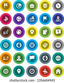 White Solid Icon Set- compass vector, world, flag, dollar, route, navigator, earth, map pin, traking, internet, connection, globe, arrow, home