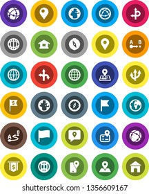 White Solid Icon Set- compass vector, world, flag, dollar, route, navigator, earth, map pin, traking, internet, connection, globe, arrow, home
