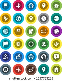 White Solid Icon Set- compass vector, world, flag, dollar, route, navigator, earth, map pin, traking, internet, connection, globe, arrow, home