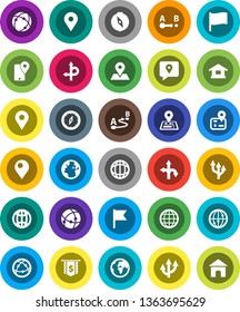 White Solid Icon Set- compass vector, world, flag, dollar, route, navigator, earth, map pin, traking, internet, connection, globe, arrow, home