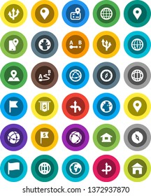 White Solid Icon Set- compass vector, world, flag, dollar, route, navigator, earth, map pin, traking, internet, connection, globe, arrow, home