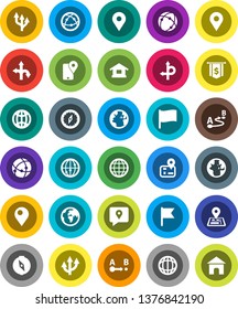 White Solid Icon Set- compass vector, world, flag, dollar, route, navigator, earth, map pin, traking, internet, connection, globe, arrow, home