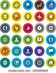 White Solid Icon Set- compass vector, world, flag, dollar, route, navigator, earth, map pin, traking, internet, connection, globe, arrow, home