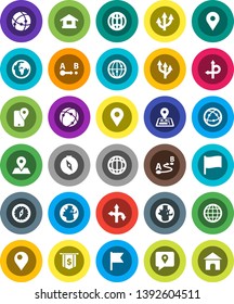 White Solid Icon Set- compass vector, world, flag, dollar, route, navigator, earth, map pin, traking, internet, connection, globe, arrow, home