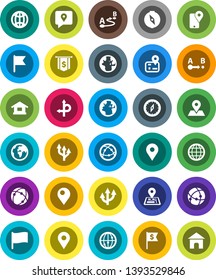 White Solid Icon Set- compass vector, world, flag, dollar, route, navigator, earth, map pin, traking, internet, connection, globe, arrow, home