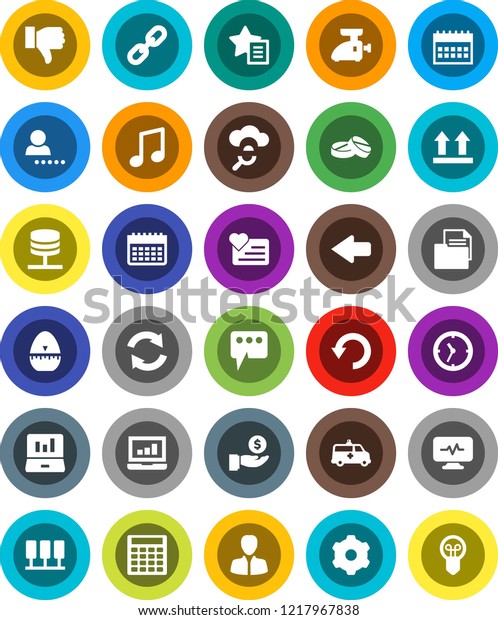 White Solid Icon Set- cook timer vector,\
music, laptop graph, manager, investment, calculator, calendar,\
heart monitor, clock, document, top sign, finger down, pills,\
amkbulance car,\
diagnostic