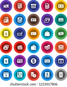 White Solid Icon Set- credit card vector, cash, coin stack, check, receipt, dollar calendar, money, wallet, reader, tap pay