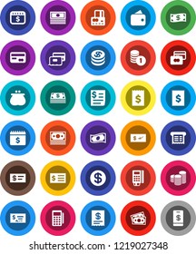 White Solid Icon Set- credit card vector, cash, coin stack, check, receipt, dollar calendar, money, wallet, reader, tap pay
