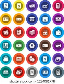 White Solid Icon Set- credit card vector, cash, coin stack, check, receipt, dollar calendar, money, wallet, reader, tap pay