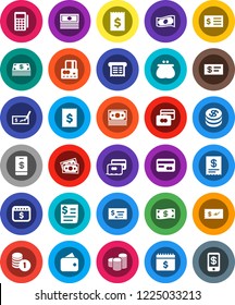 White Solid Icon Set- credit card vector, cash, coin stack, check, receipt, dollar calendar, money, wallet, reader, tap pay