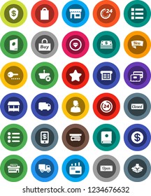 White Solid Icon Set- credit card vector, dollar coin, cash, star, new, open, closed, 24 hour, shopping bag, market, store, mall, support, buy, receipt, basket, delivery, mail, catalog, tap pay