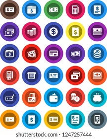 White Solid Icon Set- credit card vector, cash, coin stack, check, receipt, dollar calendar, money, wallet, reader, tap pay
