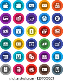 White Solid Icon Set- credit card vector, cash, coin stack, check, receipt, dollar calendar, money, wallet, reader, tap pay