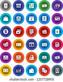 White Solid Icon Set- credit card vector, cash, coin stack, check, receipt, dollar calendar, money, wallet, reader, tap pay