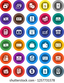 White Solid Icon Set- credit card vector, cash, coin stack, check, receipt, dollar calendar, money, wallet, reader, tap pay