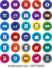 White Solid Icon Set- credit card vector, cash, coin stack, check, receipt, dollar calendar, money, wallet, reader, tap pay