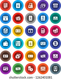 White Solid Icon Set- credit card vector, cash, coin stack, check, receipt, dollar calendar, money, wallet, reader, tap pay