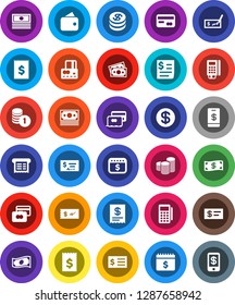 White Solid Icon Set- credit card vector, cash, coin stack, check, receipt, dollar calendar, money, wallet, reader, tap pay