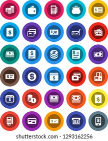 White Solid Icon Set- credit card vector, cash, coin stack, check, receipt, dollar calendar, money, wallet, reader, tap pay