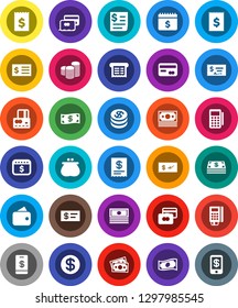 White Solid Icon Set- credit card vector, cash, coin stack, check, receipt, dollar calendar, money, wallet, reader, tap pay