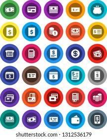 White Solid Icon Set- credit card vector, cash, coin stack, check, receipt, dollar calendar, money, wallet, reader, tap pay