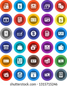 White Solid Icon Set- credit card vector, cash, coin stack, check, receipt, dollar calendar, money, wallet, reader, tap pay