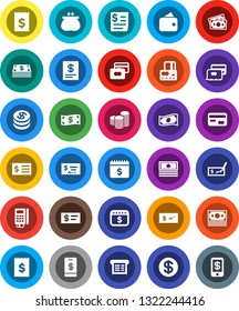 White Solid Icon Set- credit card vector, cash, coin stack, check, receipt, dollar calendar, money, wallet, reader, tap pay
