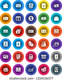 White Solid Icon Set- credit card vector, cash, coin stack, check, receipt, dollar calendar, money, wallet, reader, tap pay