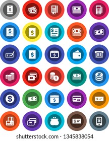 White Solid Icon Set- credit card vector, cash, coin stack, check, receipt, dollar calendar, money, wallet, reader, tap pay