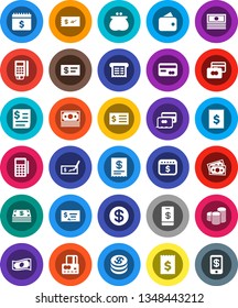 White Solid Icon Set- credit card vector, cash, coin stack, check, receipt, dollar calendar, money, wallet, reader, tap pay