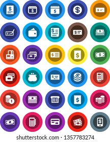 White Solid Icon Set- credit card vector, cash, coin stack, check, receipt, dollar calendar, money, wallet, reader, tap pay