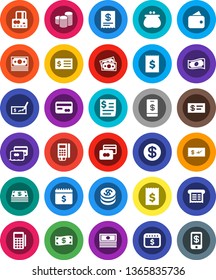 White Solid Icon Set- credit card vector, cash, coin stack, check, receipt, dollar calendar, money, wallet, reader, tap pay