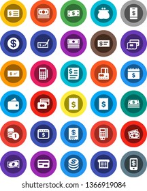 White Solid Icon Set- credit card vector, cash, coin stack, check, receipt, dollar calendar, money, wallet, reader, tap pay