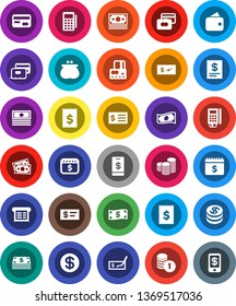 White Solid Icon Set- credit card vector, cash, coin stack, check, receipt, dollar calendar, money, wallet, reader, tap pay