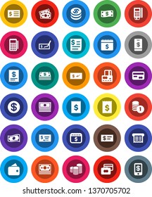 White Solid Icon Set- credit card vector, cash, coin stack, check, receipt, dollar calendar, money, wallet, reader, tap pay