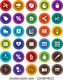 White Solid Icon Set- cutting board vector, apple fruit, pen, microscope, constellation, graph, annual report, stopwatch, roller Skates, molecule, heart cross, money, calendar, document, protected