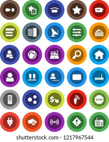White Solid Icon Set- dollar cursor vector, dry cargo, video camera, favorites, mail, connection, server, cloud lock, equalizer, menu, firewall, hub, usb modem, share, home, user, login, stop, radio