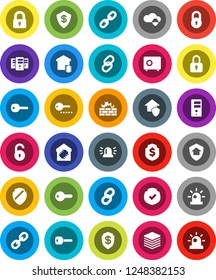 White Solid Icon Set- dollar shield vector, safe, protected, link, cloud, big data, server, firewall, chain, lock, unlock, key, siren, smart home, protect, password