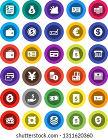 White Solid Icon Set- dollar coin vector, credit card, wallet, cash, money bag, investment, stack, check, receipt, shield, any currency, euro sign, yen, cashbox