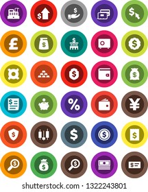 White Solid Icon Set- dollar coin vector, japanese candle, wallet, cash, money bag, piggy bank, investment, growth, building, receipt, search, medal, shield, safe, cursor, any currency, pound, check