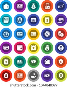 White Solid Icon Set- dollar coin vector, credit card, wallet, cash, money bag, investment, stack, check, receipt, shield, any currency, cashbox