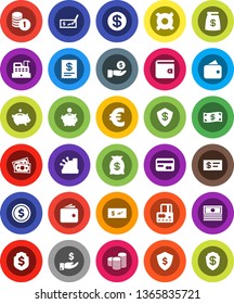 White Solid Icon Set- dollar coin vector, credit card, wallet, cash, piggy bank, investment, stack, check, shield, any currency, euro sign, money, bag, cashbox, receipt