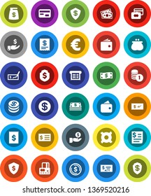 White Solid Icon Set- dollar coin vector, credit card, wallet, investment, stack, check, receipt, shield, any currency, euro sign, money, cash, bag